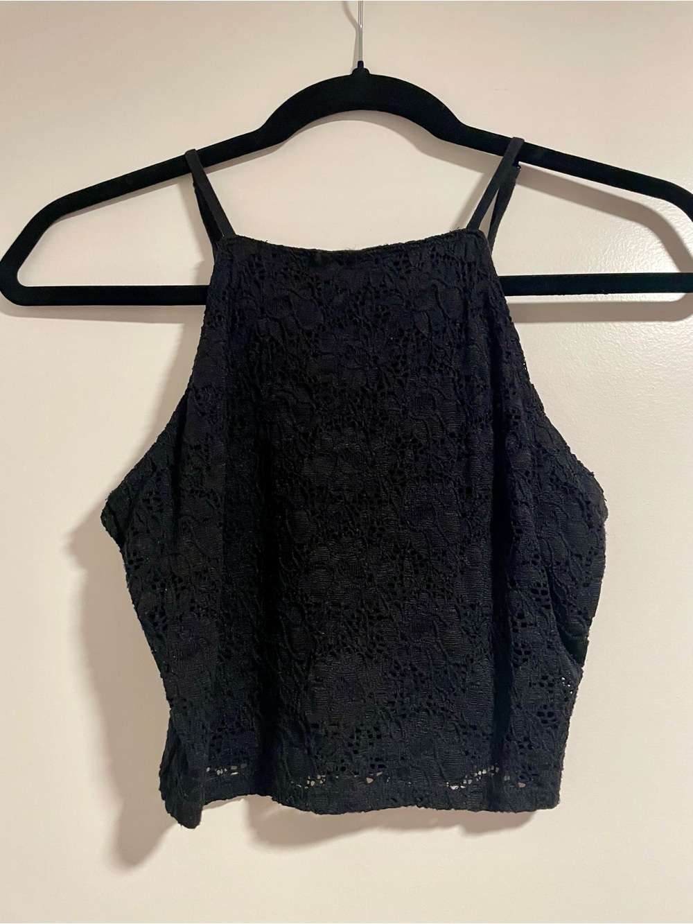 Black Lace Halter-Style Crop Top